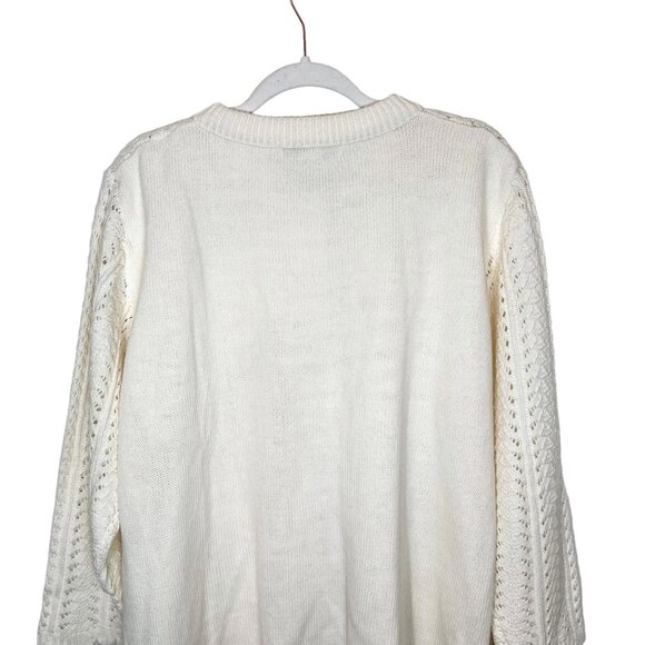Jenny Cardigan Sweater Cable Knit Pointelle Button Front Cottagecore Cream 1X - Picture 4 of 11